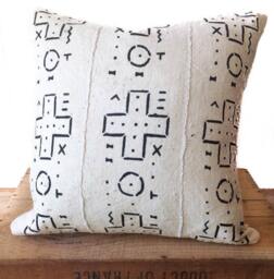 African Mudcloth Pillow Cover, Black & White, Handmade in Usa - thumbnail 3