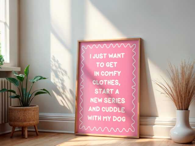Binge Watching With My Dog Print - Pink Mum Print, Cosy Art, Netflix Girly Wall Art - image 1