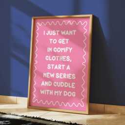 Binge Watching With My Dog Print - Pink Mum Print, Cosy Art, Netflix Girly Wall Art - thumbnail 2