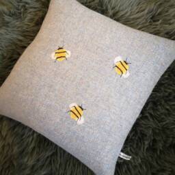 Hand Crafted Harris Tweed Bee Embroidered Cushion Cover - thumbnail 2