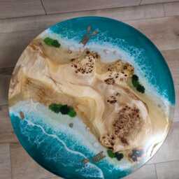 Round Live Edge Resin Coffee Table Coastal Ocean Decor - thumbnail 2