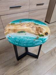 Round Live Edge Resin Coffee Table Coastal Ocean Decor