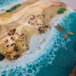 Round Live Edge Resin Coffee Table Coastal Ocean Decor - thumbnail 3