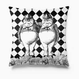 Outdoor Garden Cushion - Alice in Wonderland Black & White Tweedle Dee Dum Waterproof Water Resistant Pillows 18 - thumbnail 1