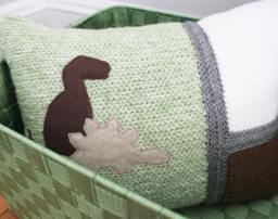 Crochet Throw Pillow Green/Brown/Grey/White Dinosaurs, Decorative Pillow, Initial, Baby Boy Gift, Nursery, 12 X 16 - thumbnail 3