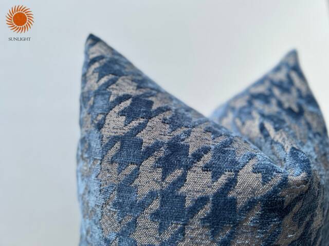 Dusty Blue Houndstooth Chenille Pillow Cover, Euro Sham Or Lumbar - Duties Paid Usa - image 1