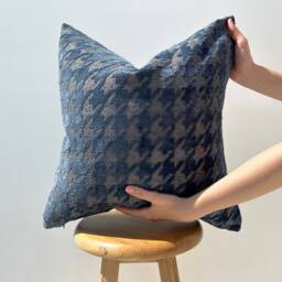 Dusty Blue Houndstooth Chenille Pillow Cover, Euro Sham Or Lumbar - Duties Paid Usa - thumbnail 3