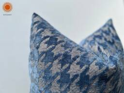 Dusty Blue Houndstooth Chenille Pillow Cover, Euro Sham Or Lumbar - Duties Paid Usa - thumbnail 1