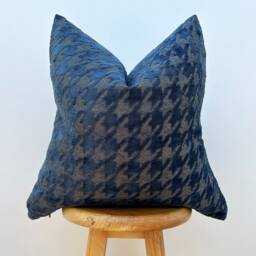 Dusty Blue Houndstooth Chenille Pillow Cover, Euro Sham Or Lumbar - Duties Paid Usa - thumbnail 2