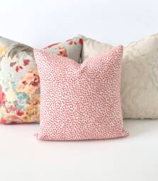 Coral Pink & Cream Chenille Confetti Polka Dot Decorative Throw Pillow Cover - thumbnail 1