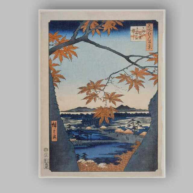Japanese Autumn Maple Landscape Woodblock Print Scenic Lake View Canvas Wall Art Decor Picture Ready To Hang - image 1