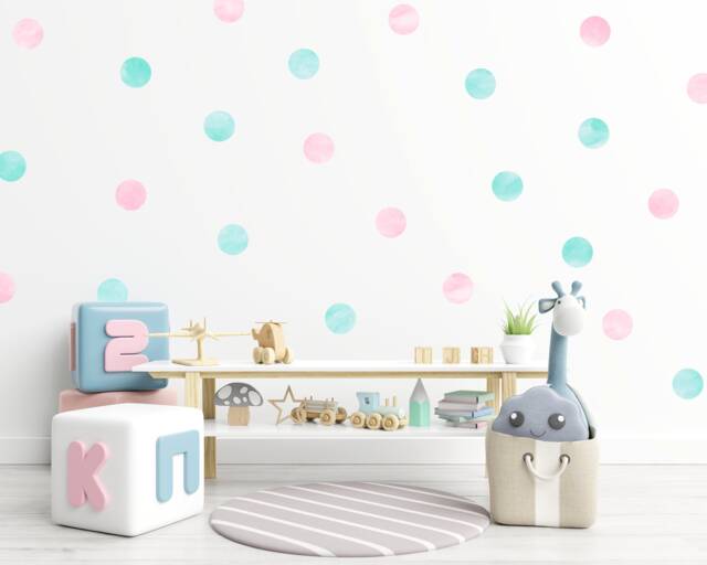 Watercolor Polka Dot Wall Decals Blush Pink & Mint Nursery Decor - image 1