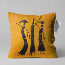 Abstract African Women Chenille Pillow Cover Orange Art Decor - thumbnail 1