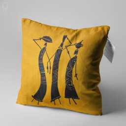 Abstract African Women Chenille Pillow Cover Orange Art Decor - thumbnail 3