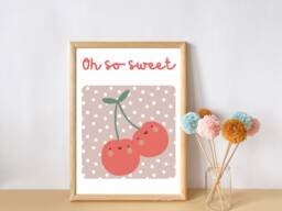 Bright Kids Fruit Print, Cute Cherries, Oh So Sweet Quote - Print Only - thumbnail 1