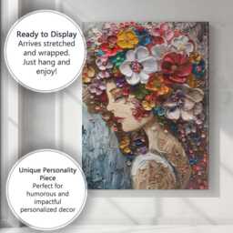 Colourful Floral Woman Portrait Impasto Oil Painting Canvas Wall Art Print Decor Picture Ready To Hang - thumbnail 3