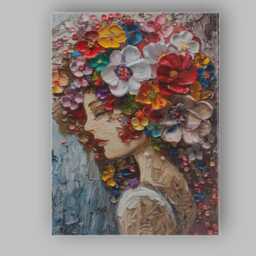 Colourful Floral Woman Portrait Impasto Oil Painting Canvas Wall Art Print Decor Picture Ready To Hang - thumbnail 1