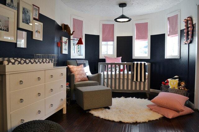Flat Roman Shade Window Treatments For Celebrity Nursery - Stripe Fabric Custom Designer Quality - image 1