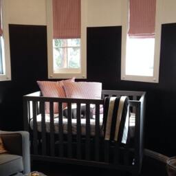 Flat Roman Shade Window Treatments For Celebrity Nursery - Stripe Fabric Custom Designer Quality - thumbnail 3