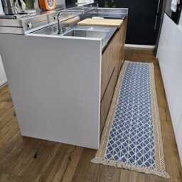 Handmade Block Printed Cotton Stair Runner Rug, Blue Geometric Dhurrie - thumbnail 2