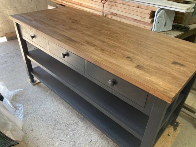 Big Kitchen Work Table/Island With Butcher Block Or Pine Top. + 3 Big Drawers & A Sturdy Shelf-Now Optional Rear Seating-Wow - image 1
