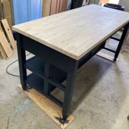 Big Kitchen Work Table/Island With Butcher Block Or Pine Top. + 3 Big Drawers & A Sturdy Shelf-Now Optional Rear Seating-Wow - thumbnail 2