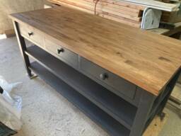 Big Kitchen Work Table/Island With Butcher Block Or Pine Top. + 3 Big Drawers & A Sturdy Shelf-Now Optional Rear Seating-Wow