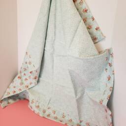 Shabby Chic Cotton Baby Blanket Teal Blue & Pink Square Receiving Soft Colors - thumbnail 3