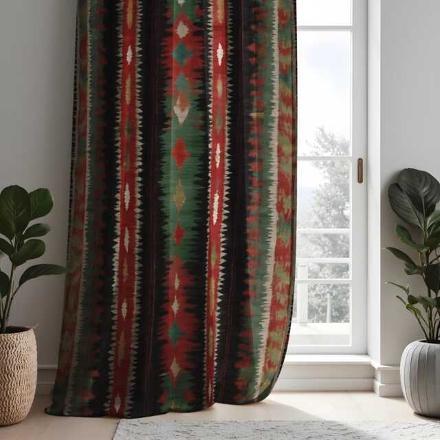 Southwestern Tribal Curtains, Rustic Lodge Style Drapes, Bold Aztec Stripe Print Custom Curtain Panels For Cabin, Western Or Boho Decor - image 1