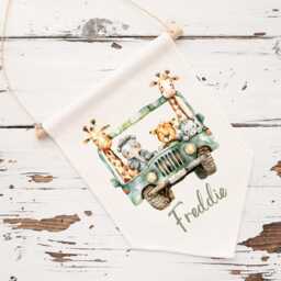 Personalised Safari Wall Hanging, Linen Flag, Baby Nursery Gift, Keepsake - thumbnail 2