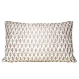 Fortuny Fabric Lumbar Throw Pillow Cover Ivory & Gold Piumette Pattern - Made in Italy