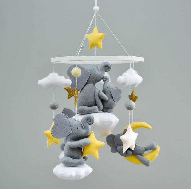 Elephant Baby Mobile Neutral Animals Nursery Jungle Safari Africa Crib Theme Decor New Mom Gift - image 1