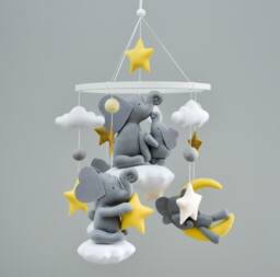 Elephant Baby Mobile Neutral Animals Nursery Jungle Safari Africa Crib Theme Decor New Mom Gift - thumbnail 1