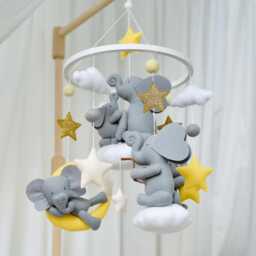 Elephant Baby Mobile Neutral Animals Nursery Jungle Safari Africa Crib Theme Decor New Mom Gift - thumbnail 3