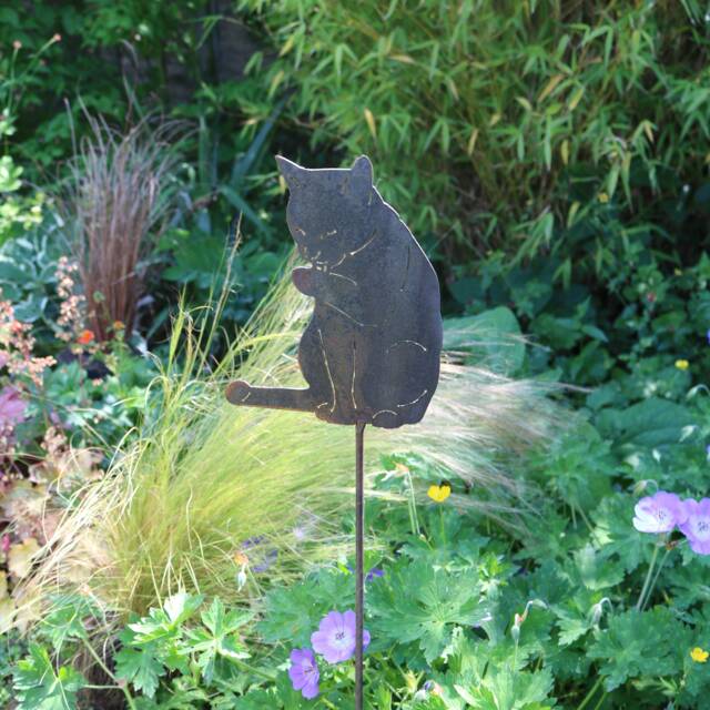 Rusty Metal Cat Garden Decoration, Licking Paw, Bespoke Design
