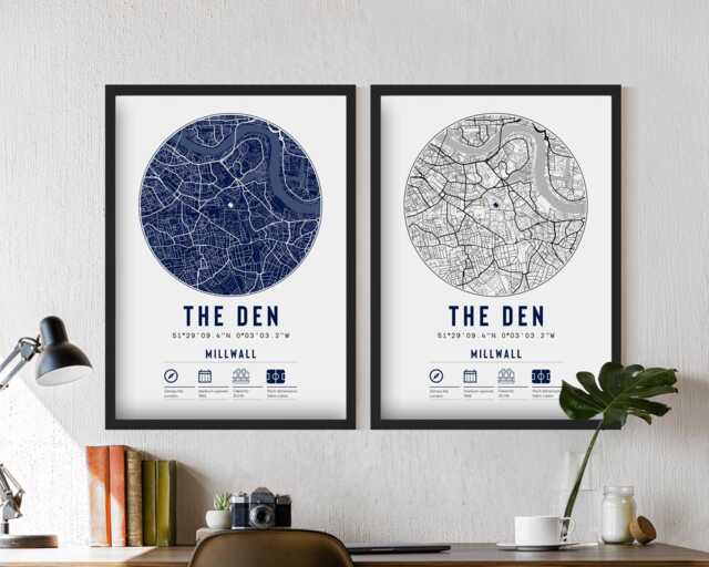 Millwall Fc The Den Minimalist Map Prints & Frames - Lions F.c. Gift Decor Dad Memorabilia Granddad Uncle Brother Football - image 1