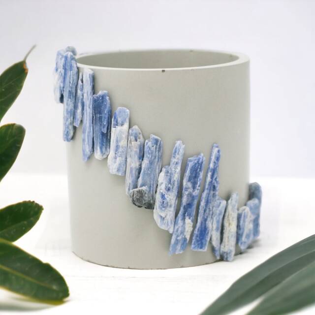 Blue Kyanite Cement Planter, Crystal Decor, Votive Holder - image 1