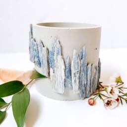 Blue Kyanite Cement Planter, Crystal Decor, Votive Holder - thumbnail 3