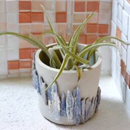 Blue Kyanite Cement Planter, Crystal Decor, Votive Holder - thumbnail 2
