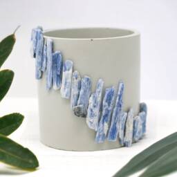Blue Kyanite Cement Planter, Crystal Decor, Votive Holder