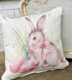 Pink Egg Bunny Pillow -- Easter Decor - 187 - thumbnail 2
