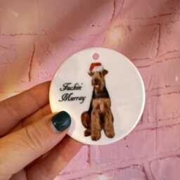 Airedale Terrier Dog Christmas Ornament - Personalised Festive Bauble With Santa Hat & Name - thumbnail 4