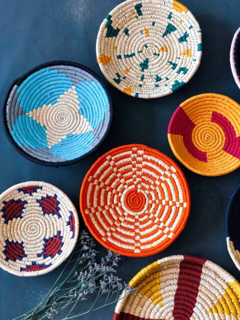 Sabai Handwoven Orange Grass Basket-Made in India-Moroccan Wall Hanging-Seagrass Art-Orange & White - image 1