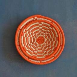 Sabai Handwoven Orange Grass Basket-Made in India-Moroccan Wall Hanging-Seagrass Art-Orange & White - thumbnail 4