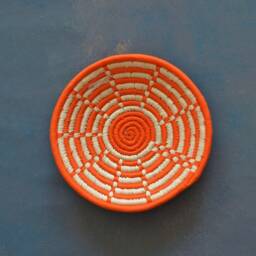 Sabai Handwoven Orange Grass Basket-Made in India-Moroccan Wall Hanging-Seagrass Art-Orange & White - thumbnail 2