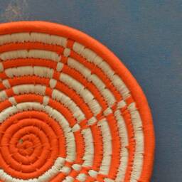 Sabai Handwoven Orange Grass Basket-Made in India-Moroccan Wall Hanging-Seagrass Art-Orange & White - thumbnail 3