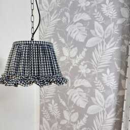 Handmade Indigo Gingham Linen Lampshade - Ruffled Country Cottage Lighting - thumbnail 2