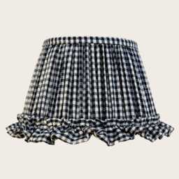 Handmade Indigo Gingham Linen Lampshade - Ruffled Country Cottage Lighting - thumbnail 1