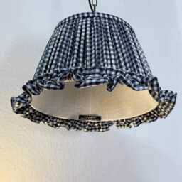 Handmade Indigo Gingham Linen Lampshade - Ruffled Country Cottage Lighting - thumbnail 3
