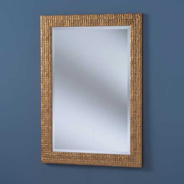 Gold Mosaic Wood Frame Bevelled Edge Glass Wall Mirror 92x67cm - 36x26 Inches Made in UK - image 1